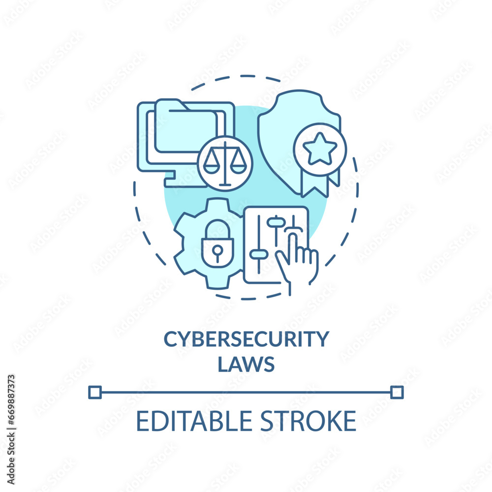 2D editable blue cybersecurity laws icon, monochromatic isolated vector, cyber law thin line illustration. 2D editable blue cybersecurity laws icon, monochromatic isolated vector, cyber law thin line illustration.