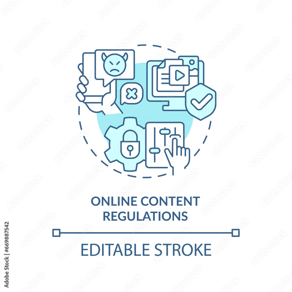 2D editable blue online content regulations icon, monochromatic isolated vector, cyber law thin line illustration.