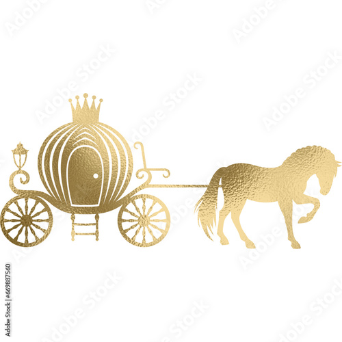 Kutsche mit Pferd in gold mit transparentem  Hintergrund 