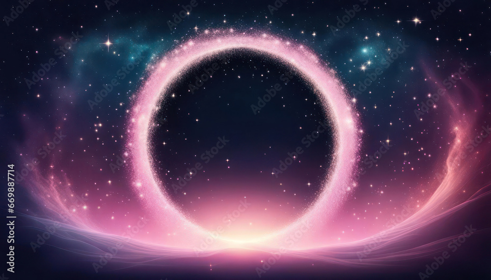 Glowing pink cosmic portal with copy space - obrazy, fototapety, plakaty 