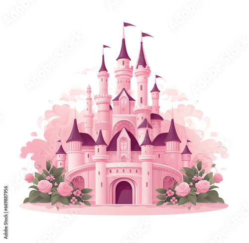 pink castle. Generative AI, png image.