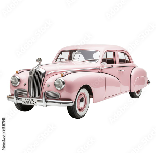 retro pink car. Generative AI  png image.
