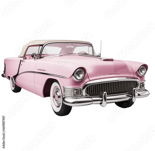 retro pink car. Generative AI, png image. © Julia 