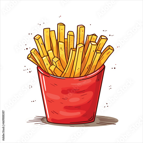 French fries potato tasty fast street food in red paper box vector