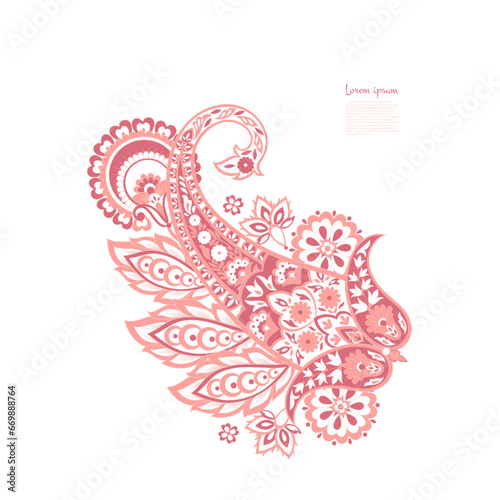 Damask paisley isolated vector floral ornament