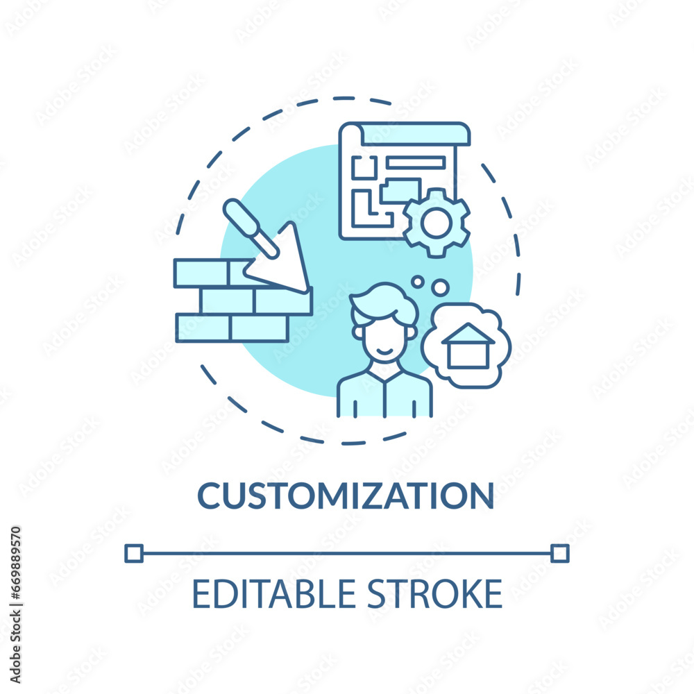 2D editable blue customization icon, monochromatic isolated vector, construction cost thin line illustration. 2D editable blue customization icon, monochromatic isolated vector, construction cost thin line illustration.