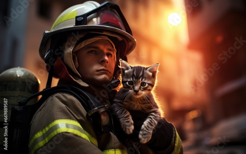 Brave Firefighter Kitten Rescue from Flames