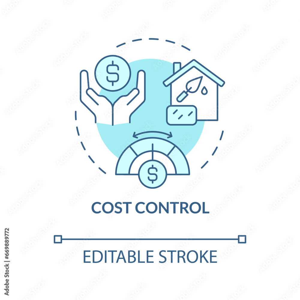 2D editable blue cost control icon, monochromatic isolated vector, construction cost thin line illustration. 2D editable blue cost control icon, monochromatic isolated vector, construction cost thin line illustration.