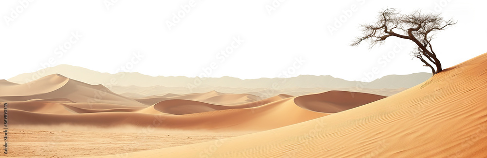 Desert with barren sands and rugged terrain, cut out