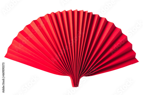 Red asian fan ornament isolated on white or transparent background. 