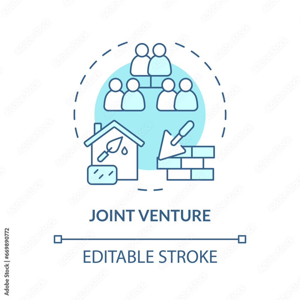 2D editable blue joint venture icon, monochromatic isolated vector, construction cost thin line illustration. 2D editable blue joint venture icon, monochromatic isolated vector, construction cost thin line illustration.