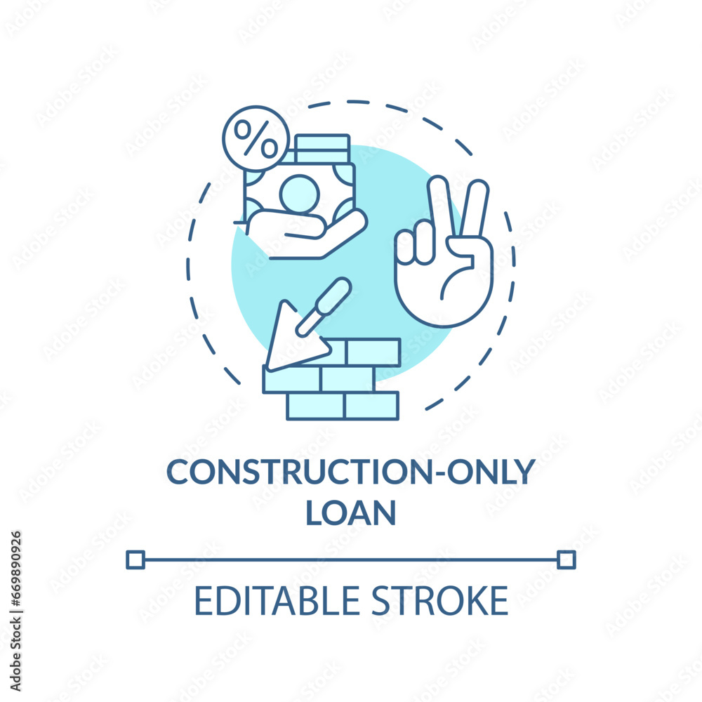 2D editable blue construction only loan icon, monochromatic isolated vector, construction cost thin line illustration. 2D editable blue construction only loan icon, monochromatic isolated vector, construction cost thin line illustration.