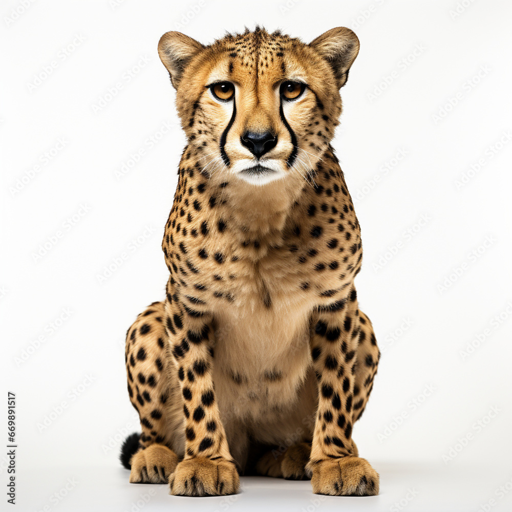 Cheetah in white background, full body look, full HD, hyper-realistic