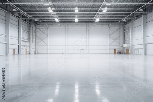 Interior of empty and clean modern warehouse photo
