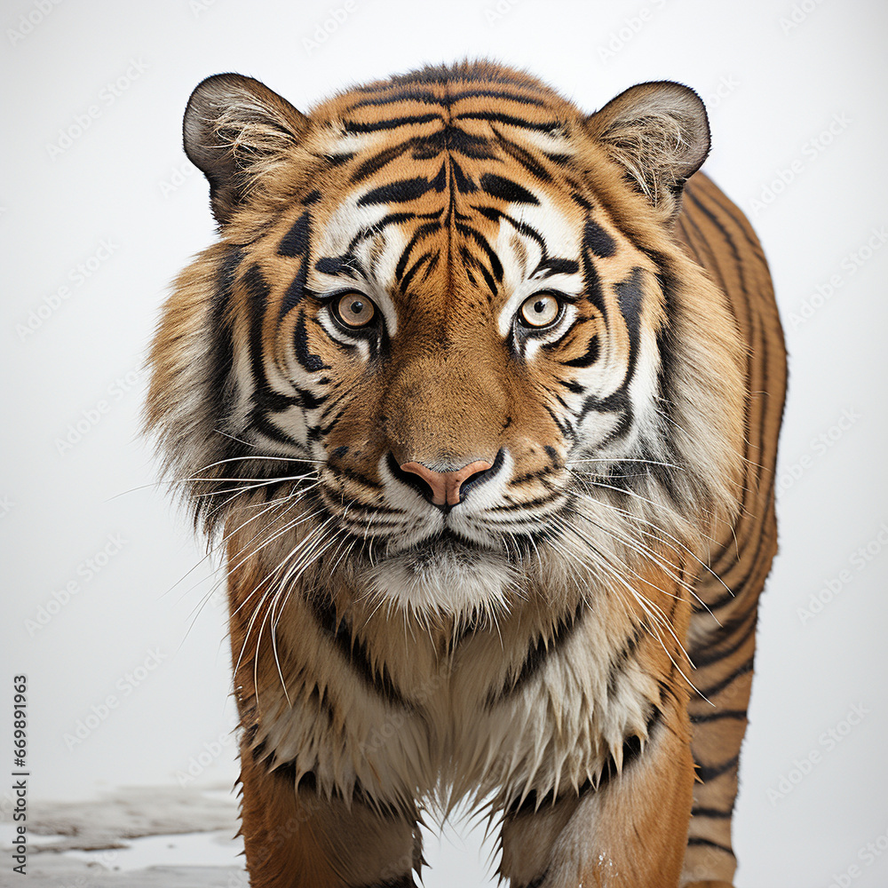 Fototapeta premium Tiger in white background, full body look, full HD, hyper-realistic.