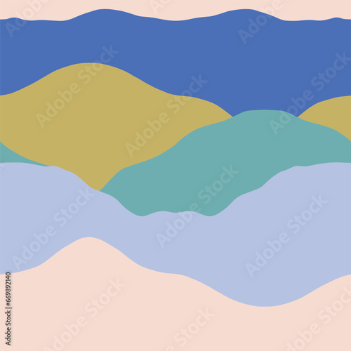 Abstract seamless Mountains pattern. Vector landscape texture with flat Mountains in a beautiful colour palette. Modern nature background