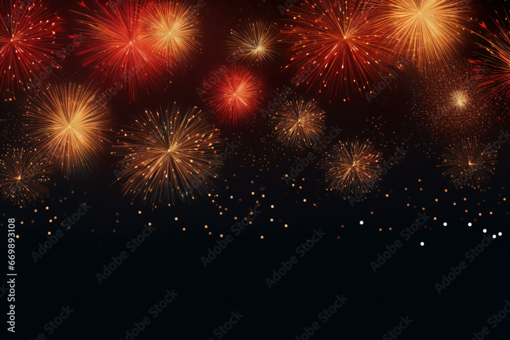 Naklejka premium Fireworks Celebration on Dark Background with Copy Space