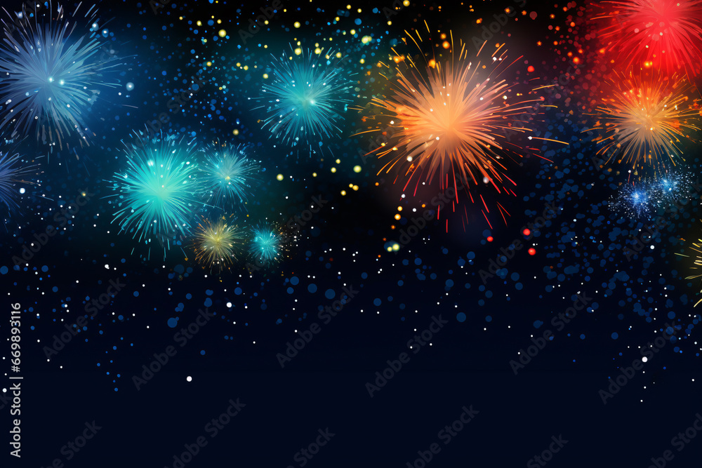 Naklejka premium Fireworks Celebration on Dark Background with Copy Space