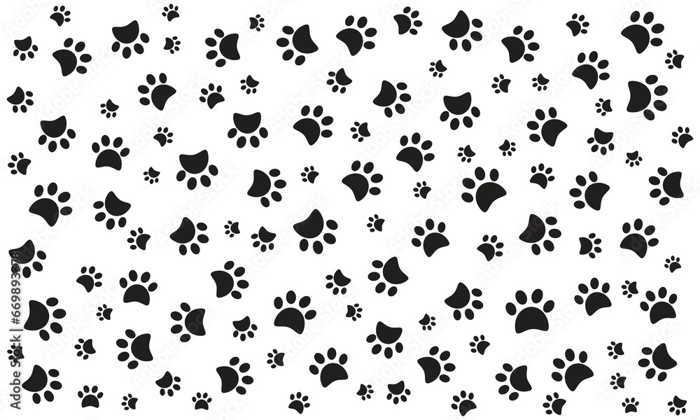 Cat paw seamless pattern, animal footstep vector pattern on white background Cat paw seamless pattern, animal footstep vector pattern on white background