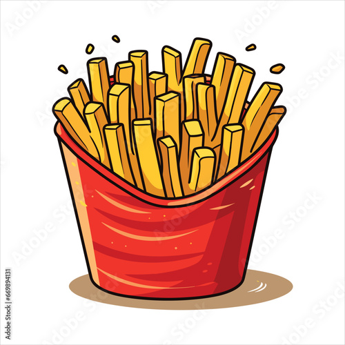 French fries potato tasty fast street food in red paper box vector