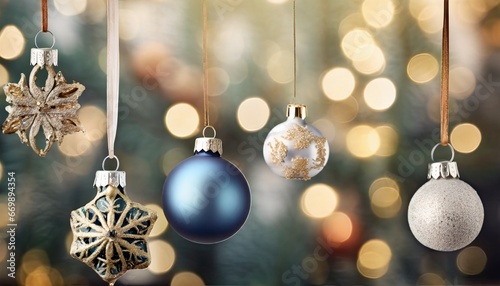 Bolas de Navidad colgando con efecto de luces bokeh de fondo photo