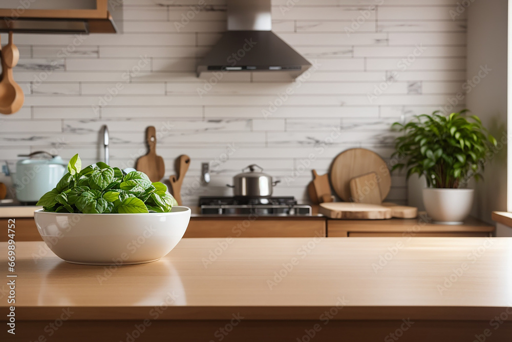 kitchen background blured empty table kitchen background blured empty table