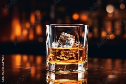Close up photograph of glass of whiskey