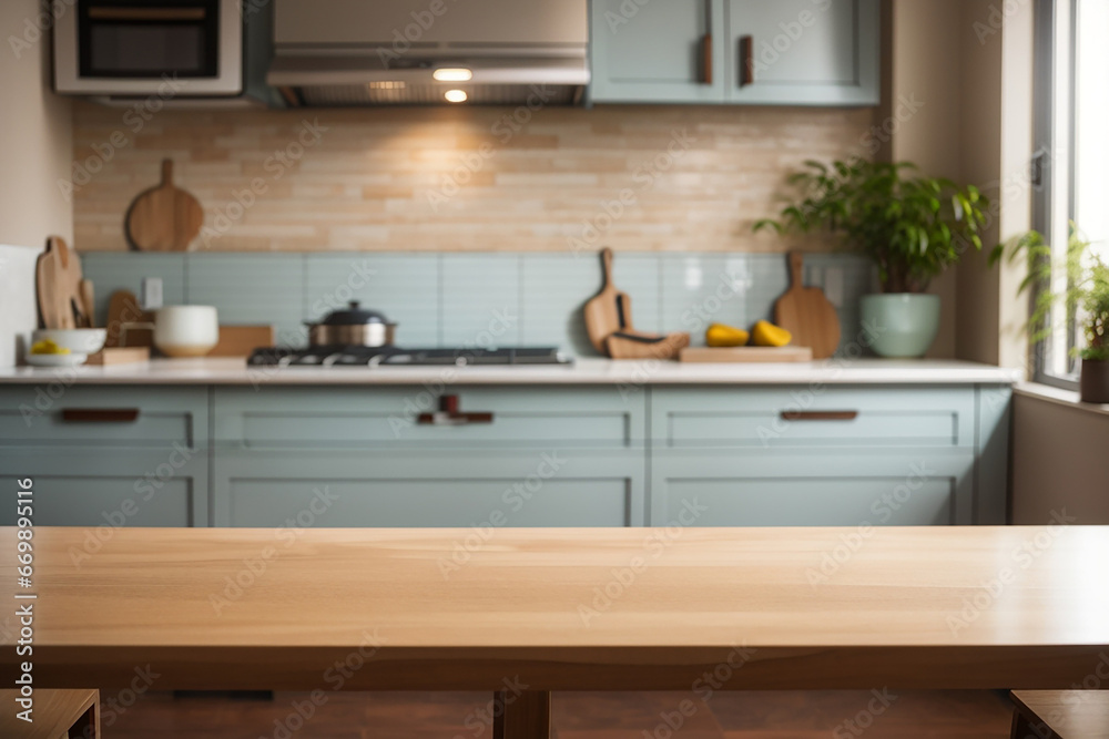 Fototapeta premium kitchen background blured empty table