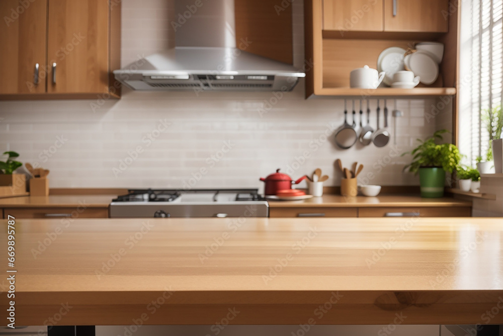kitchen background blured empty table kitchen background blured empty table