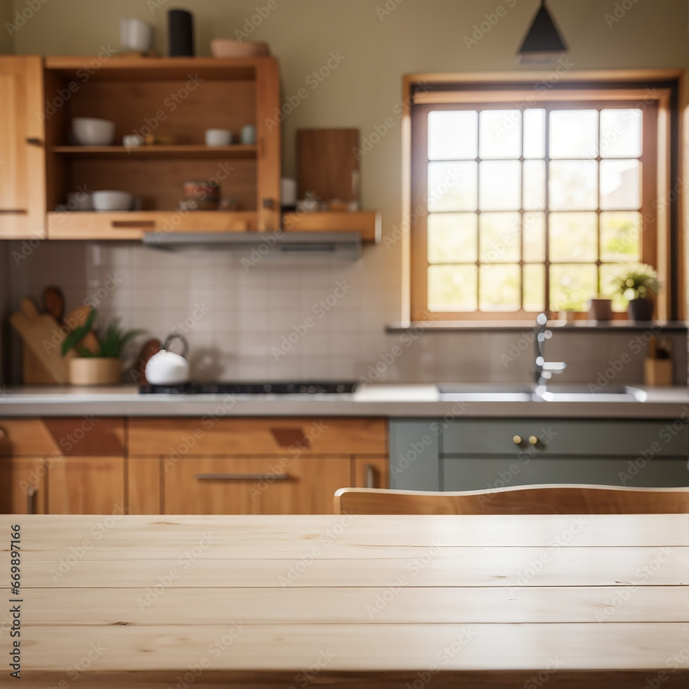 Fototapeta premium kitchen background blured empty table