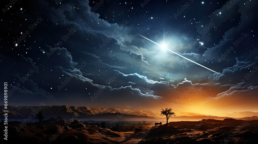 Φωτογραφία The star shines over the manger of Christmas of Jesus Christ.