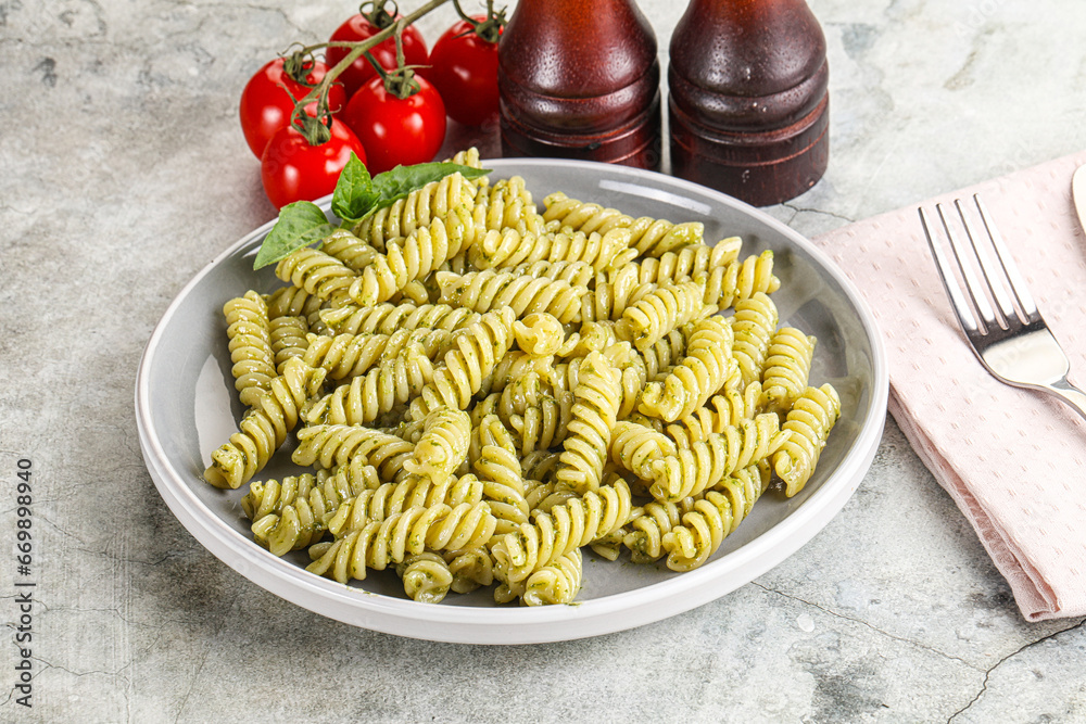 Italian pasta with basil pesto Italian pasta with basil pesto