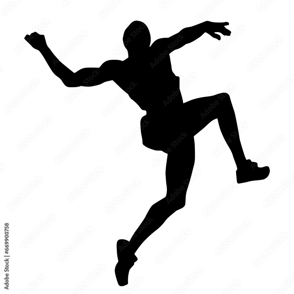 Silhouette of a man athlete in jumping pose. Silhouette of a sporty male jumping.