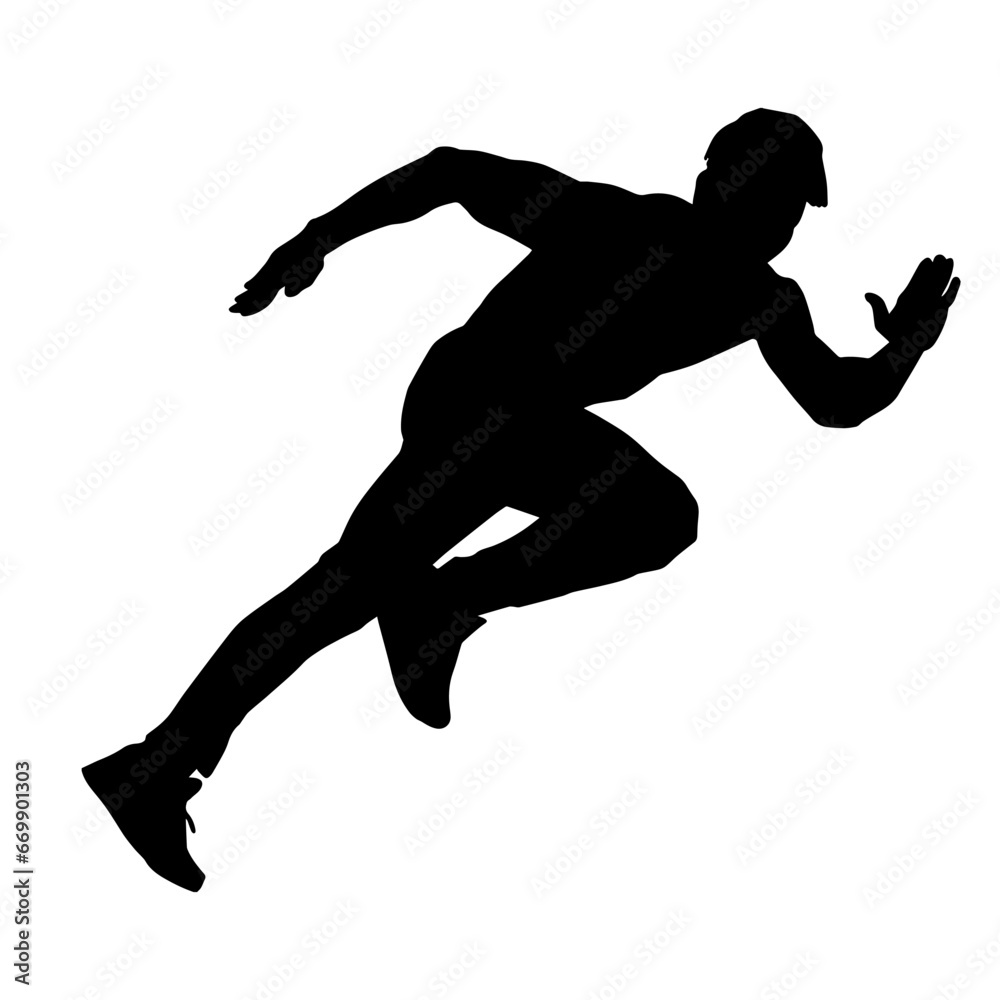 Silhouette of a sporty slim male in running pose. Silhouette of a sporty man doing jogging. Silhouette of a sporty slim male in running pose. Silhouette of a sporty man doing jogging.