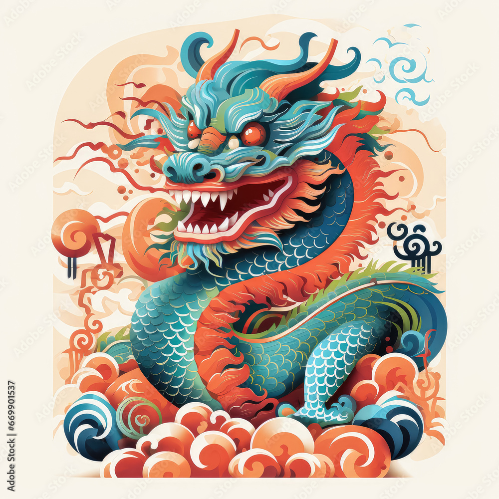 Dragon year stamp cartoon style , Character chinese dragon style year of dragon 2024