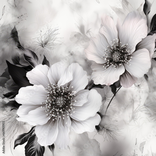 Beautiful decorative white and black flowers background