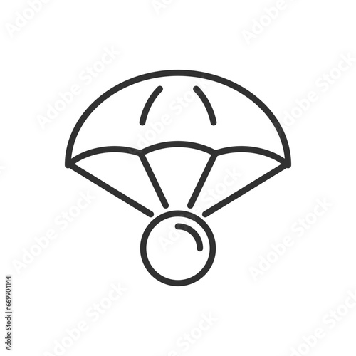Coin parachute, linear icon, money. Line with editable stroke