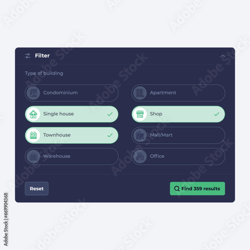 Website platform homepage mobile filter UI design