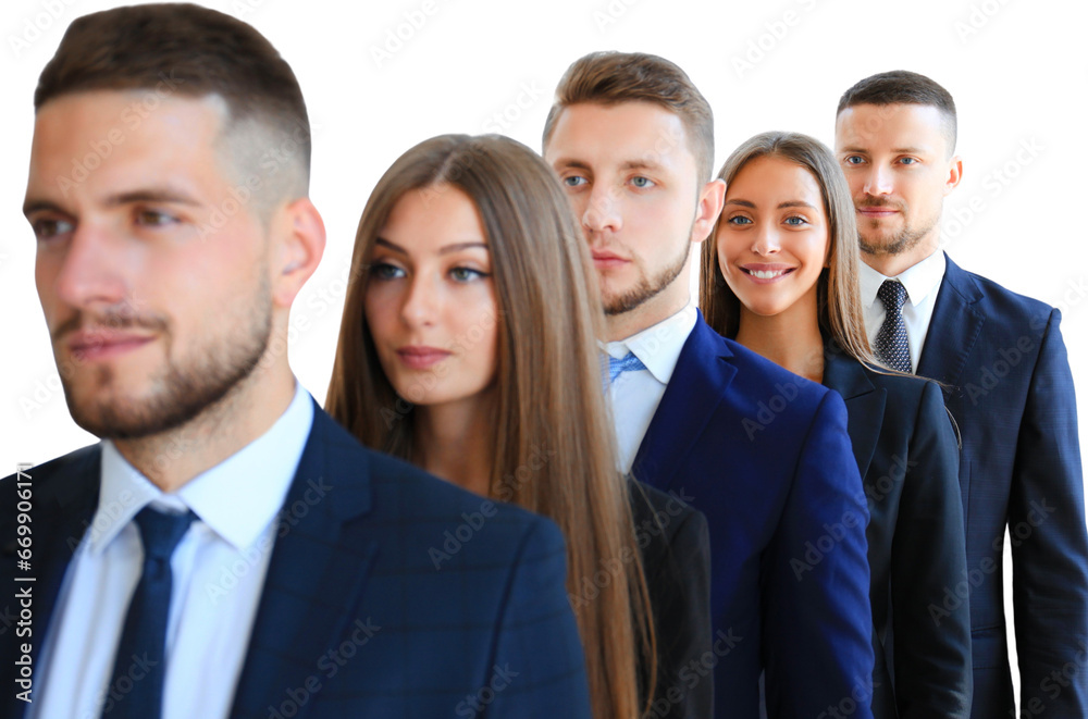 Happy smiling business team standing in a row on a transparent background Happy smiling business team standing in a row on a transparent background