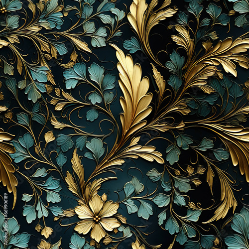 Seamless victorian ornaments floral decoration background with golden elements  ai design