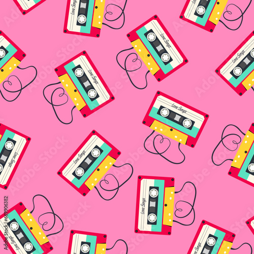 Classic 80s-90s elements in modern style flat, line style. Fashion seamless pattern.Hand drawn vector illustration.