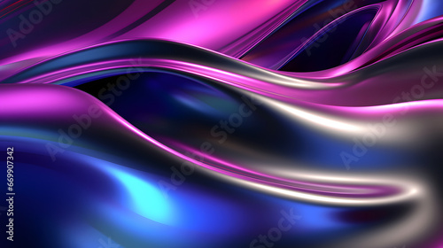 Abstract background of dark metallic holographic liquid metal with mild rainbow reflective waves. Neural network generated image. Not based on any actual pattern or scene.