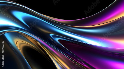 Abstract background of dark metallic holographic liquid metal with mild rainbow reflective waves. Neural network generated image. Not based on any actual pattern or scene.