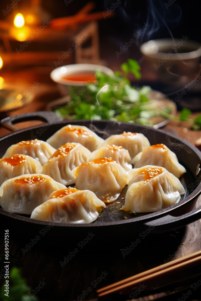 Still Life wit Delicious Asian Dumplings