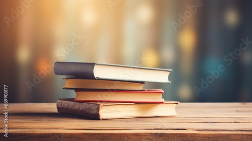 Books stack with copy space isolated on a blur background. AI generated image