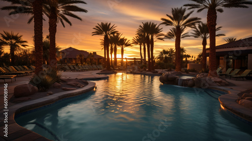 Arizona resort with pool during sunset © Daniel