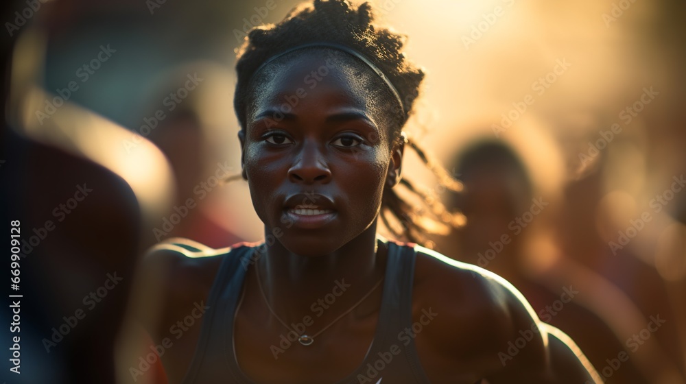 black athlete woman running a race