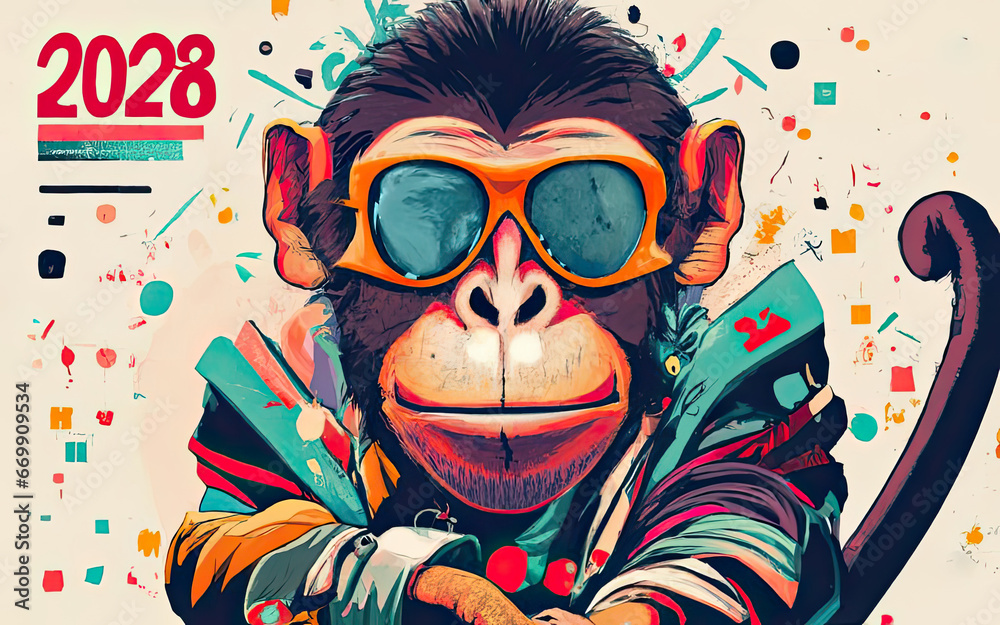 2028 Monkey year theme with Generative AI.
