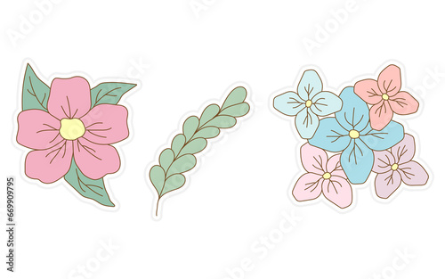 Spring stickers, flowers, floral and leaf stickers for scrapbooking, planner, greeting card and more.