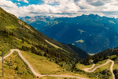 Alpine summer view at Mount Kreuzjoch, Schruns, Bludenz, Montafon, Sylvretta, Vorarlberg, Austria